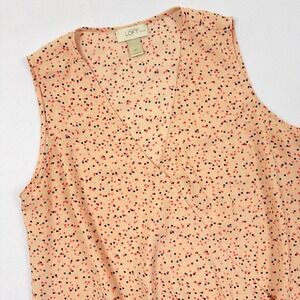 Ann Taylor LOFT Petites Sleeveless Wrap V-Neck Bubble Hem Dot Blouse Peach MP